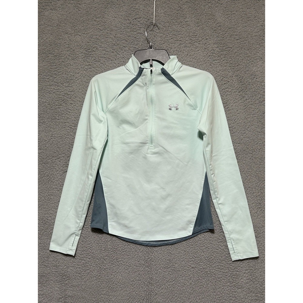Under‎ Armour HeatGear Womens Light Green Quarter Zip Running Shirt Size Small